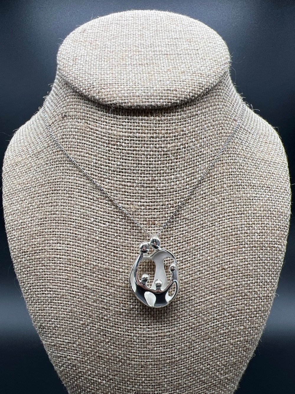 Sterling Silver Family Necklace 925 Italy Mother Child Pendant Modern Love